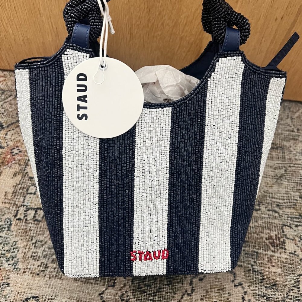 STAUD COTE BEADED BAG BRETON STRIPE